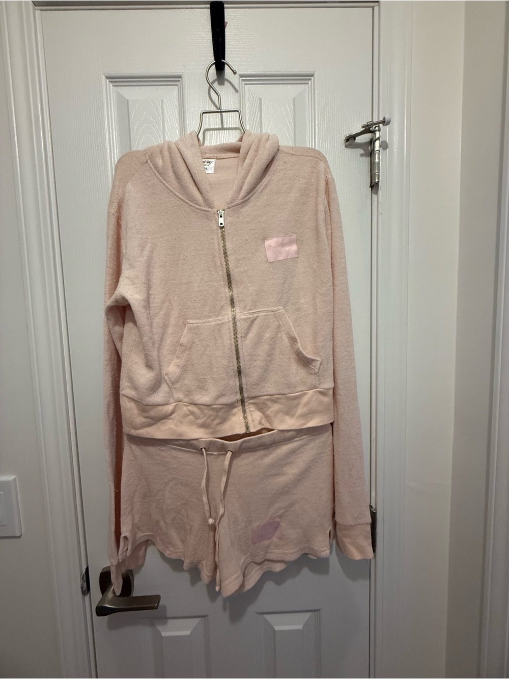 BOYS LIE Terry Light Pink Zip Hoodie & Shorts Lounge Set Cherub Graphic Medium